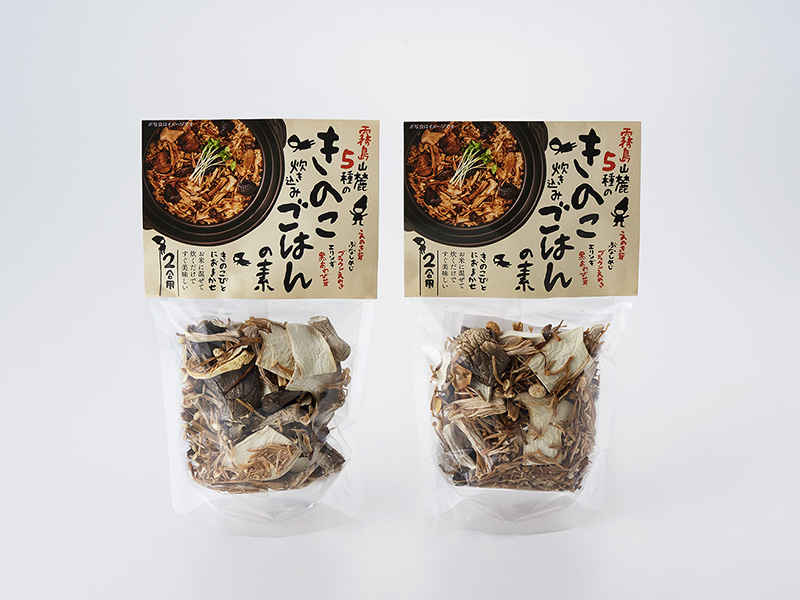 炊き込みごはんの素　パッケージデザイン：霧島山麓5種のきのこの炊き込みごはんの素