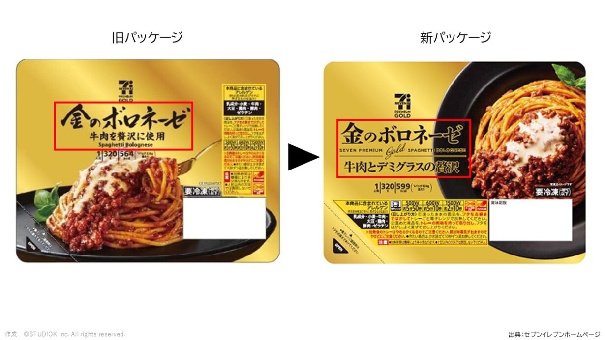 金のボロネーゼパッケージ 商品名周辺ゾーン